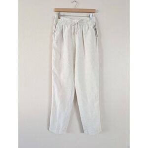 HM Linen Pants Womens S Stretch Beige Oatmeal High Rise Drawstring Straight Leg